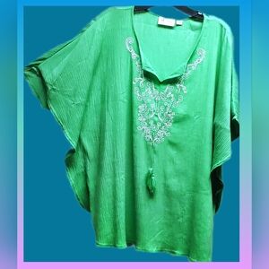 D&Co Denim & Co Womens Size L  Green  Over-sized Puncho Blouse